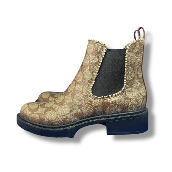 Coach Levy Signature Canvas Leather Bootie Khaki Black Women’s 7.5 | EU 38 - Picture 7 of 10